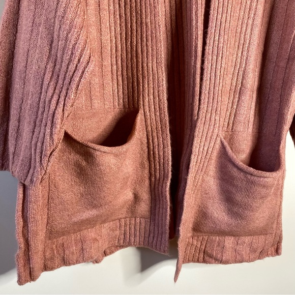 Topshop Women Open Front Cardigan Sz XS Dusty Pink Ribbed Pockets Drop Shoulder - Picture 2 of 13